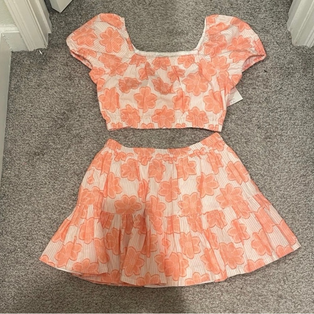 Orange Floral Two-Piece Skirt Set